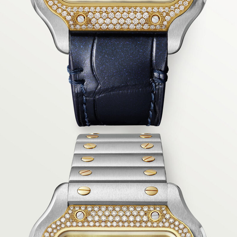 SANTOS DE CARTIER WATCH MEDIUM MODEL 18K YELLOW GOLD STEEL DIAMONDS CRW3SA0007 - Image 7