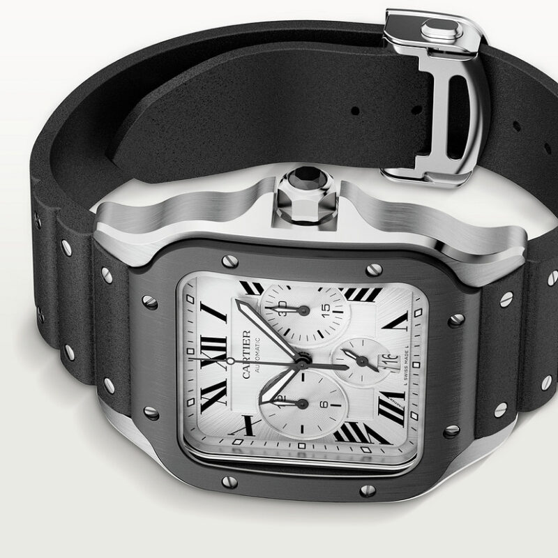 SANTOS DE CARTIER CHRONOGRAPH WATCH EXTRA-LARGE MODEL STEEL ADLC CRWSSA0017 - Image 7