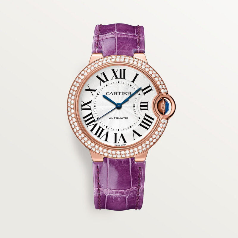 BALLON BLEU DE CARTIER WATCH 36MM ROSE GOLD DIAMONDS LEATHER CRWJBB0050