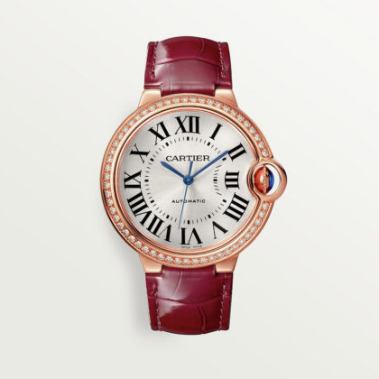 BALLON BLEU DE CARTIER WATCH 36MM ROSE GOLD DIAMONDS LEATHER CRWJBB0034