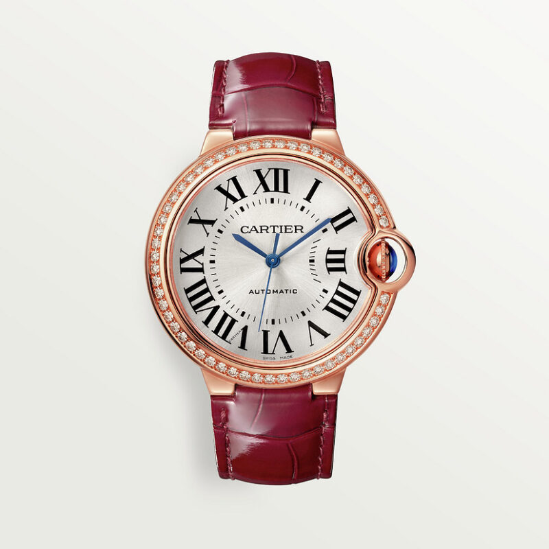 BALLON BLEU DE CARTIER WATCH 36MM ROSE GOLD DIAMONDS LEATHER CRWJBB0034