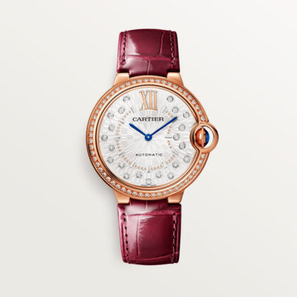 BALLON BLEU DE CARTIER WATCH 36 MM ROSE GOLD DIAMONDS LEATHER CRWJBB0081