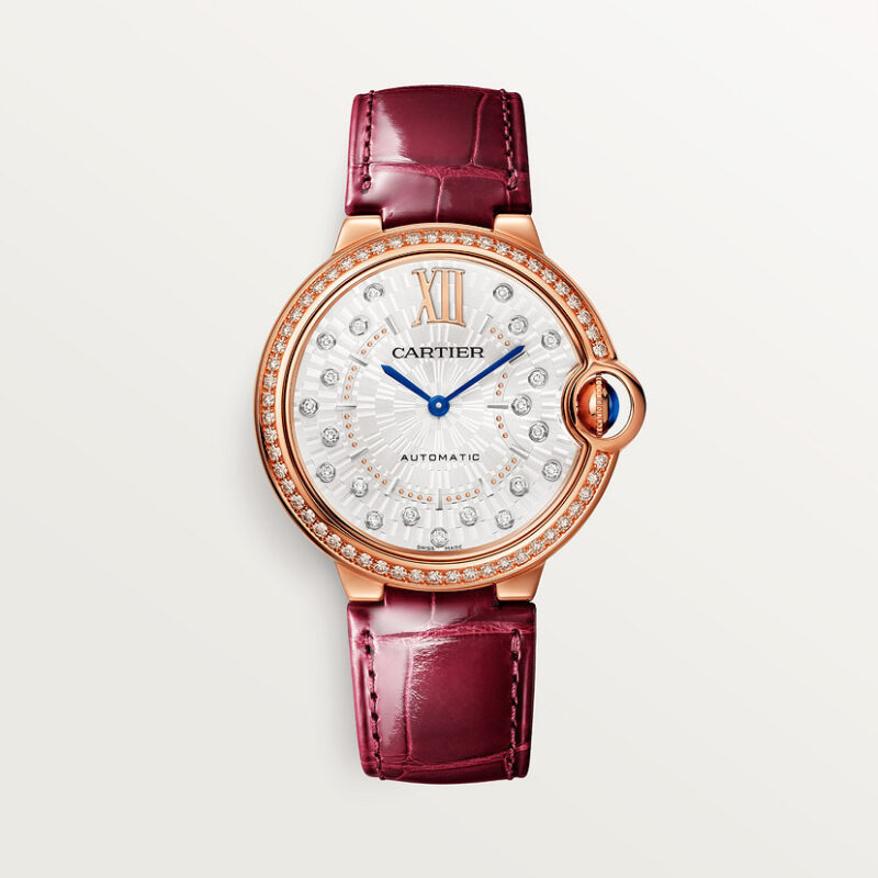 BALLON BLEU DE CARTIER WATCH 36 MM ROSE GOLD DIAMONDS LEATHER CRWJBB0081