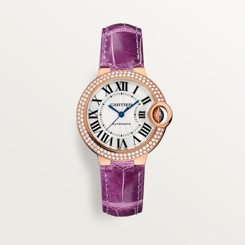 BALLON BLEU DE CARTIER WATCH 33MM ROSE GOLD DIAMONDS LEATHER CRWJBB0051