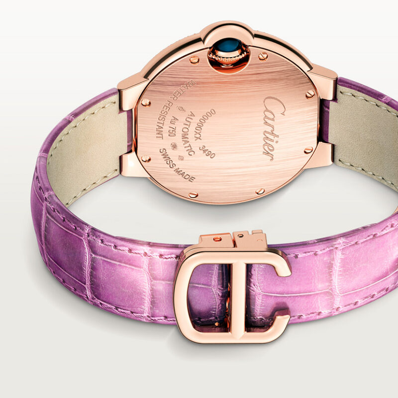 BALLON BLEU DE CARTIER WATCH 33MM ROSE GOLD DIAMONDS LEATHER CRWJBB0051 - Image 4