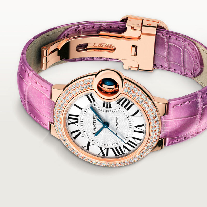 BALLON BLEU DE CARTIER WATCH 33MM ROSE GOLD DIAMONDS LEATHER CRWJBB0051 - Image 5