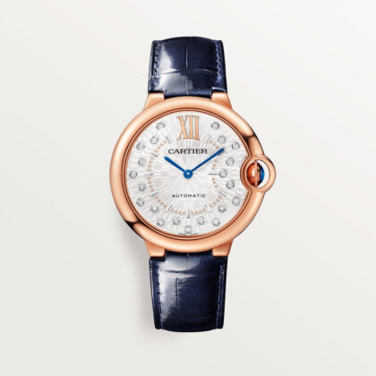 BALLON BLEU DE CARTIER WATCH 36 MM ROSE GOLD DIAMONDS LEATHER CRWGBB0053