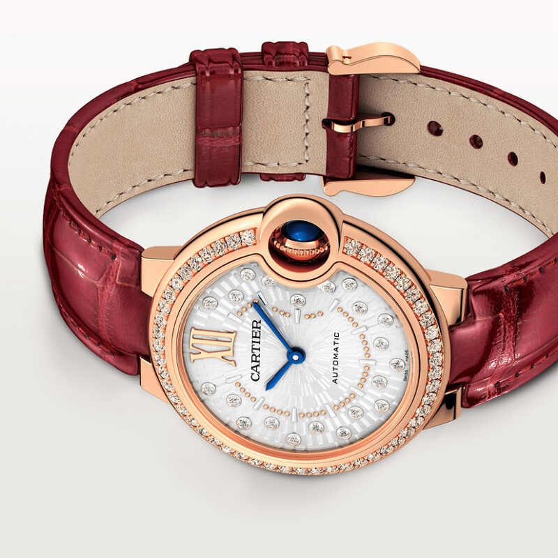 BALLON BLEU DE CARTIER WATCH 33 MM ROSE GOLD DIAMONDS LEATHER CRWJBB0080 - Image 4