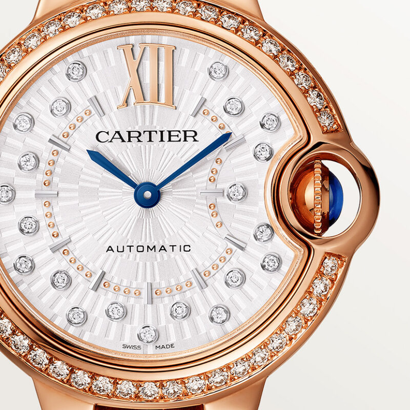 BALLON BLEU DE CARTIER WATCH 33 MM ROSE GOLD DIAMONDS LEATHER CRWJBB0080 - Image 5