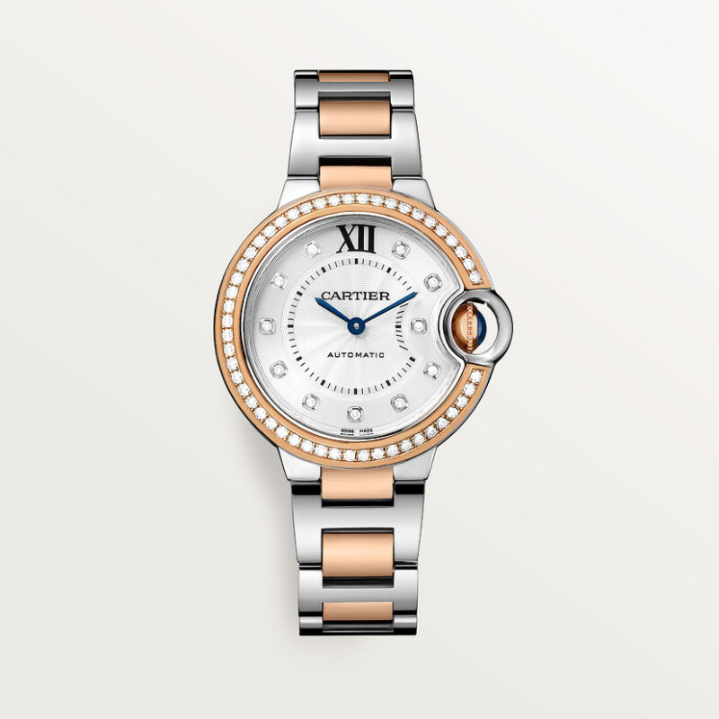 BALLON BLEU DE CARTIER WATCH 33 MM ROSE GOLD STEEL DIAMONDS CRW3BB0023