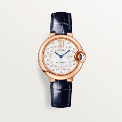 BALLON BLEU DE CARTIER WATCH 33 MM ROSE GOLD DIAMONDS LEATHER CRWGBB0052