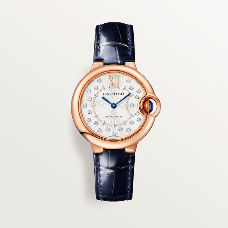BALLON BLEU DE CARTIER WATCH 33 MM ROSE GOLD DIAMONDS LEATHER CRWGBB0052