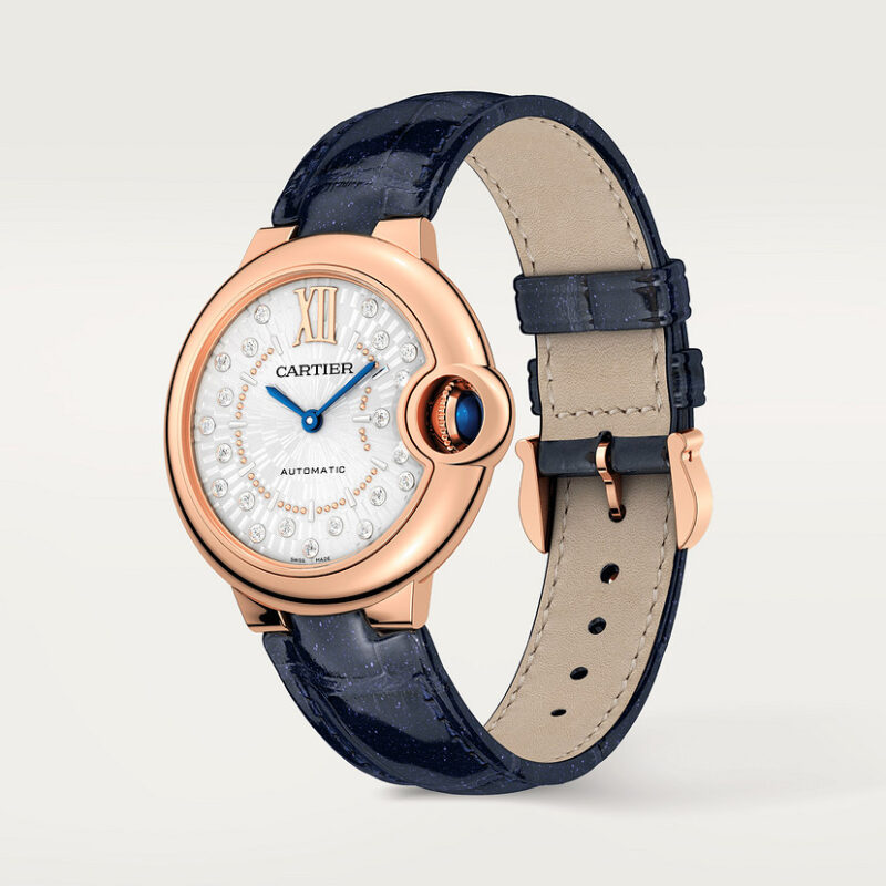 BALLON BLEU DE CARTIER WATCH 33 MM ROSE GOLD DIAMONDS LEATHER CRWGBB0052 - Image 2