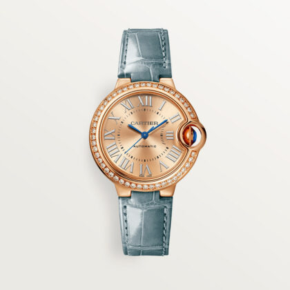 BALLON BLEU DE CARTIER WATCH 33 MM 18K ROSE GOLD DIAMONDS LEATHER CRWJBB0076