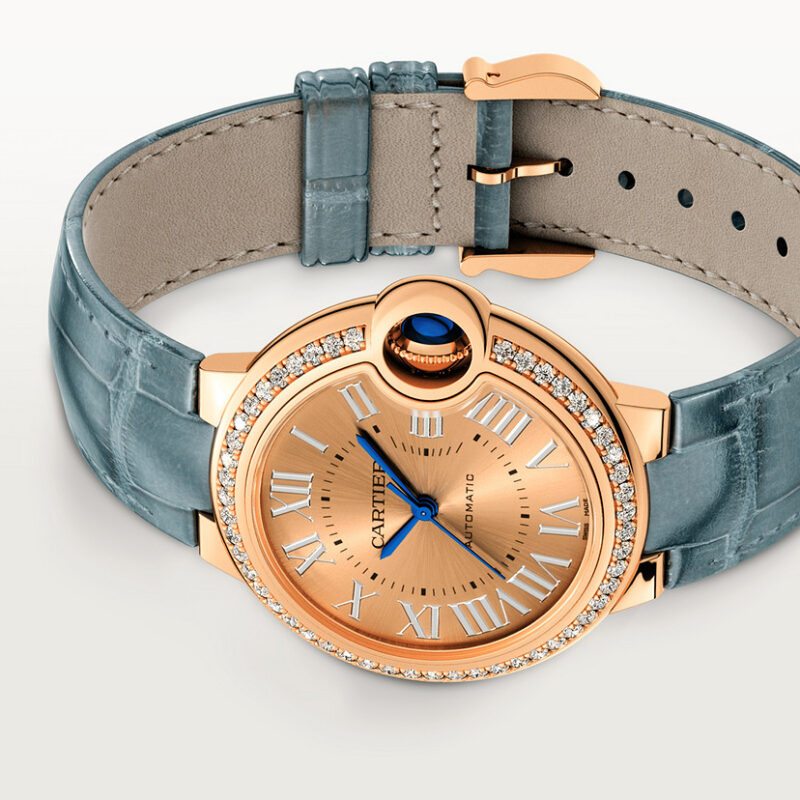 BALLON BLEU DE CARTIER WATCH 33 MM 18K ROSE GOLD DIAMONDS LEATHER CRWJBB0076 - Image 5