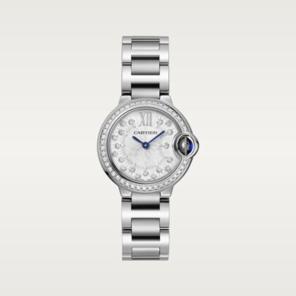 BALLON BLEU DE CARTIER WATCH 28 MM QUARTZ MOVEMENT STEEL DIAMONDS CRW4BB0034