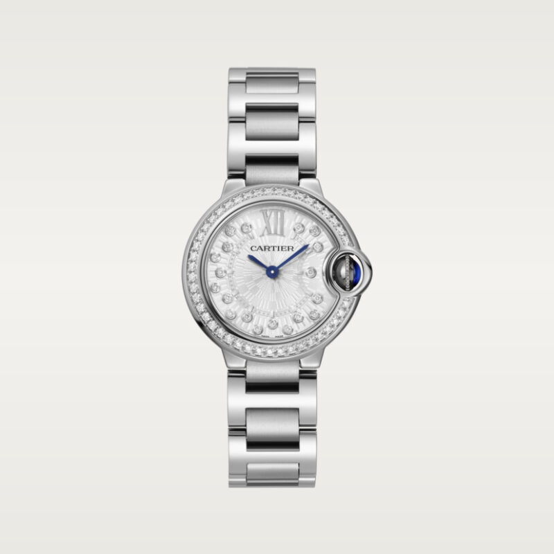 BALLON BLEU DE CARTIER WATCH 28 MM QUARTZ MOVEMENT STEEL DIAMONDS CRW4BB0034