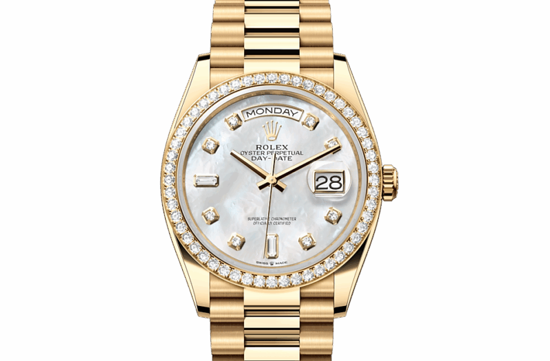 ROLEX DAY-DATE 36 OYSTER 36 MM YELLOW GOLD AND DIAMONDS WHITE DIAL M128348RBR-0017