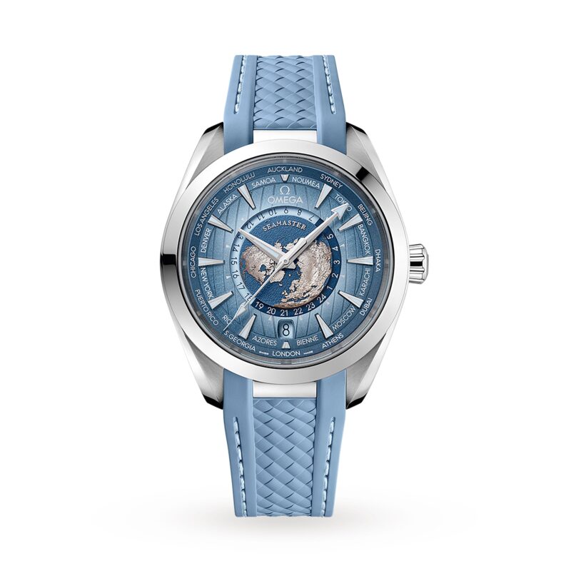 OMEGA SEAMASTER AQUA TERRA 150M CO AXIAL MASTER CHRONOMETER GMT WORLDTIMER 43MM SUMMER BLUE O22012432203002
