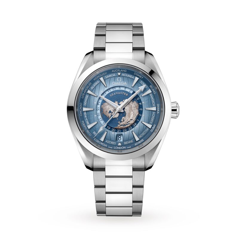 OMEGA SEAMASTER AQUA TERRA 150M CO AXIAL MASTER CHRONOMETER GMT WORLDTIMER 43MM SUMMER BLUE O22010432203002