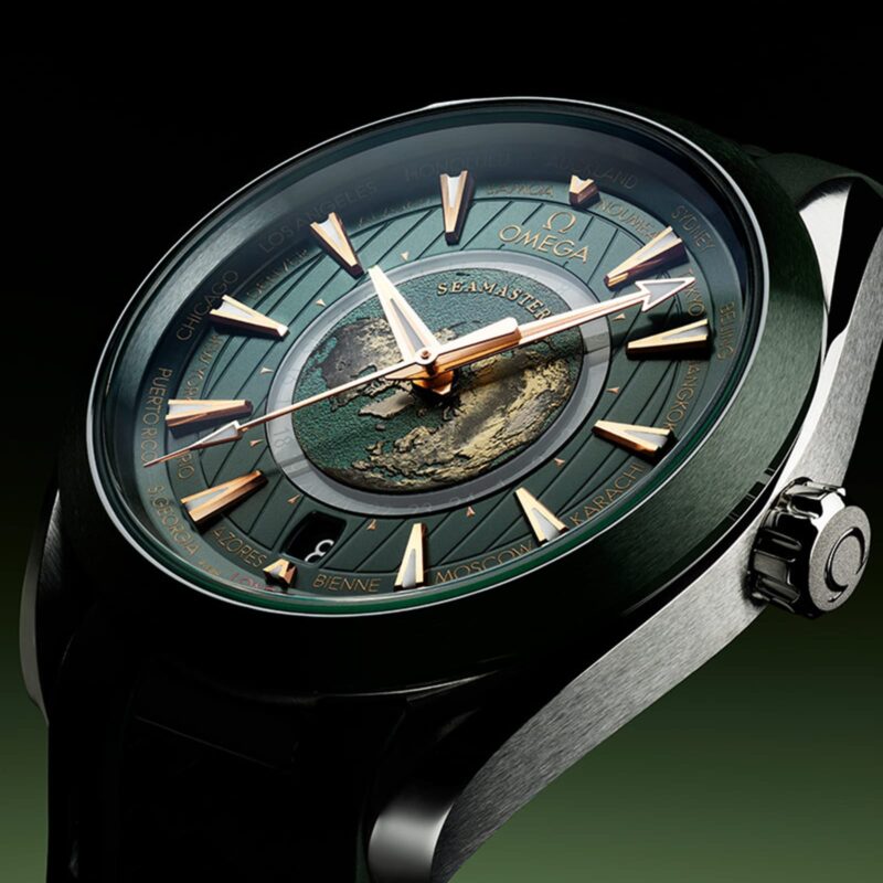 OMEGA SEAMASTER AQUA TERRA 150M CO AXIAL MASTER CHRONOMETER GMT WORLDTIMER 43MM MENS WATCH GREEN RUBBER O22032432210001 - Image 3