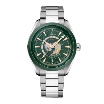 OMEGA SEAMASTER AQUA TERRA 150M CO AXIAL MASTER CHRONOMASTER GMT WORLDTIMER 43MM MENS WATCH GREEN O22030432210001