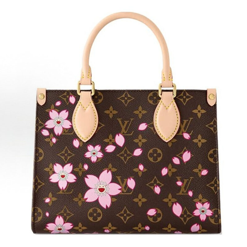 LOUIS VUITTON X TAKUMI MURAKAMI ONTHEGO CHERRY BLOSSOM GOLD METAL ACCESSORIES SHOULDER HANDBAG FOR WOMEN BROWN - Image 2