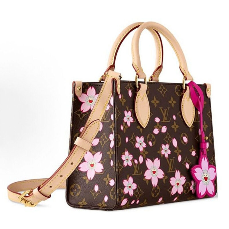 LOUIS VUITTON X TAKUMI MURAKAMI ONTHEGO CHERRY BLOSSOM GOLD METAL ACCESSORIES SHOULDER HANDBAG FOR WOMEN BROWN - Image 3