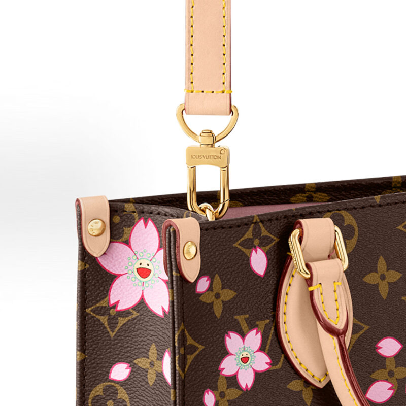 LOUIS VUITTON X TAKUMI MURAKAMI ONTHEGO CHERRY BLOSSOM GOLD METAL ACCESSORIES SHOULDER HANDBAG FOR WOMEN BROWN - Image 4