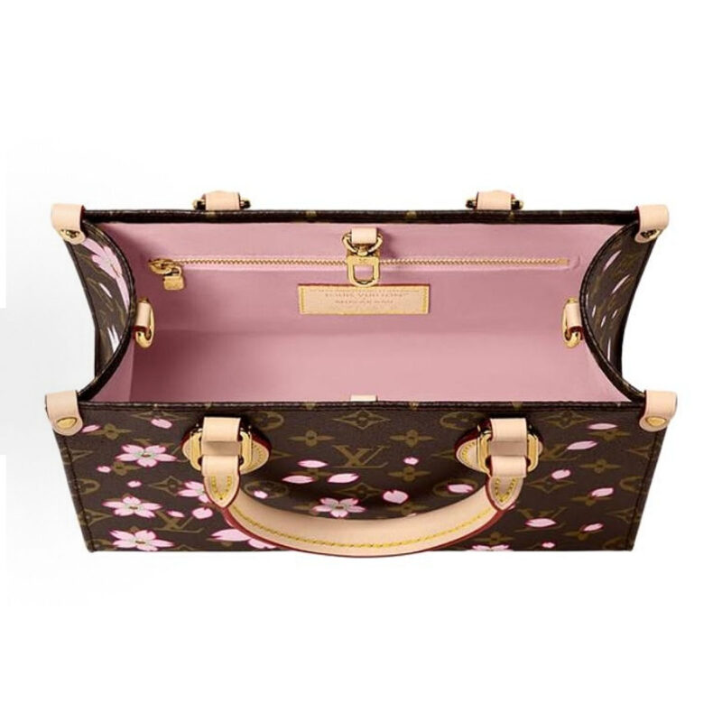 LOUIS VUITTON X TAKUMI MURAKAMI ONTHEGO CHERRY BLOSSOM GOLD METAL ACCESSORIES SHOULDER HANDBAG FOR WOMEN BROWN - Image 5