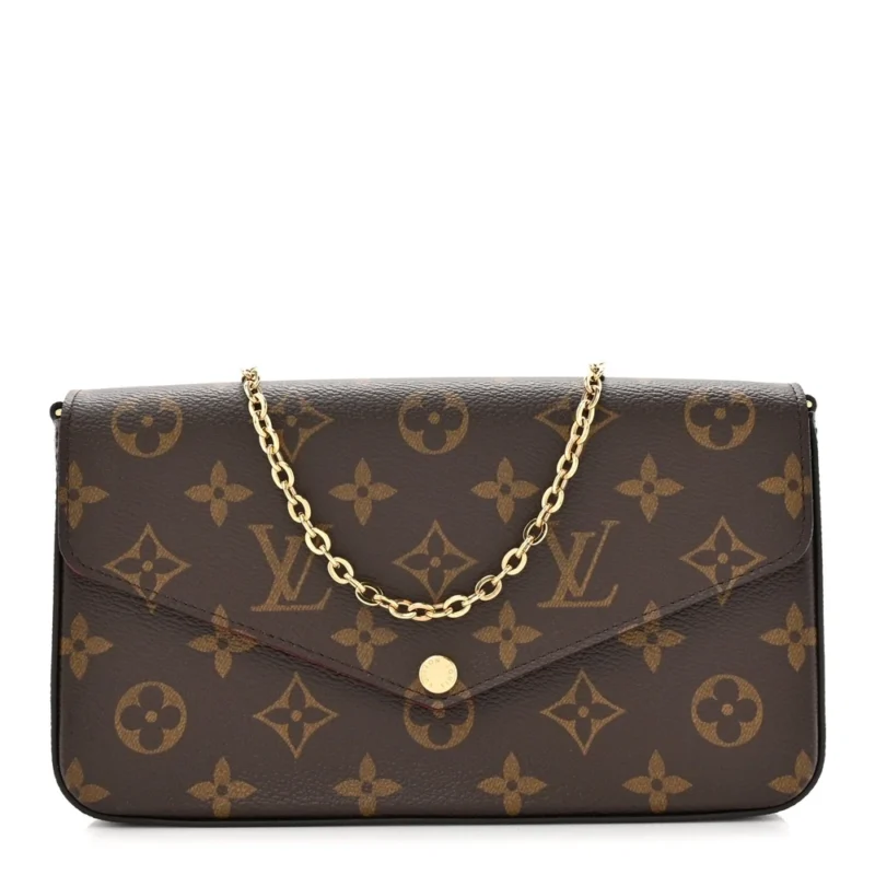LOUIS VUITTON POCHETTE FELICIE CHAIN WALLET PM MONOGRAM CANVAS GOLD HARDWARE