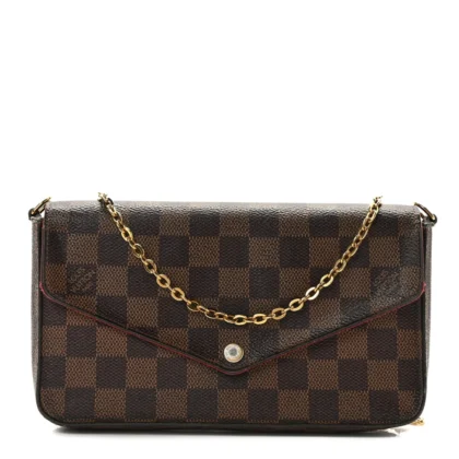 LOUIS VUITTON POCHETTE FELICIE CHAIN WALLET PM DAMIER EBENE CANVAS GOLD HARDWARE
