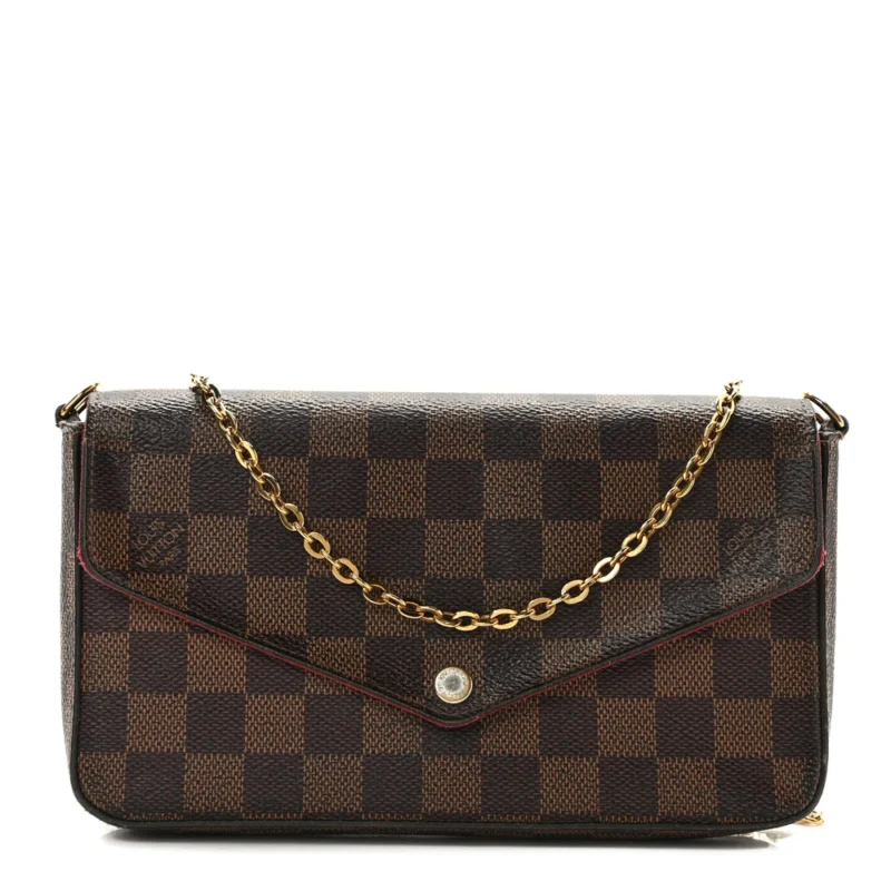 LOUIS VUITTON POCHETTE FELICIE CHAIN WALLET PM DAMIER EBENE CANVAS GOLD HARDWARE