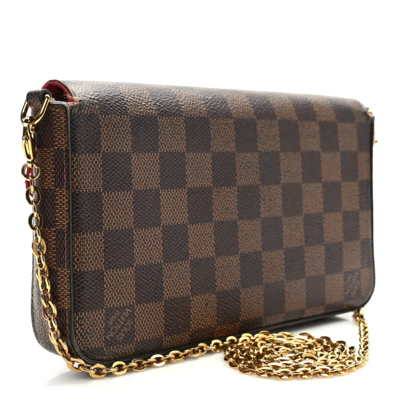 LOUIS VUITTON POCHETTE FELICIE CHAIN WALLET PM DAMIER EBENE CANVAS GOLD HARDWARE - Image 3