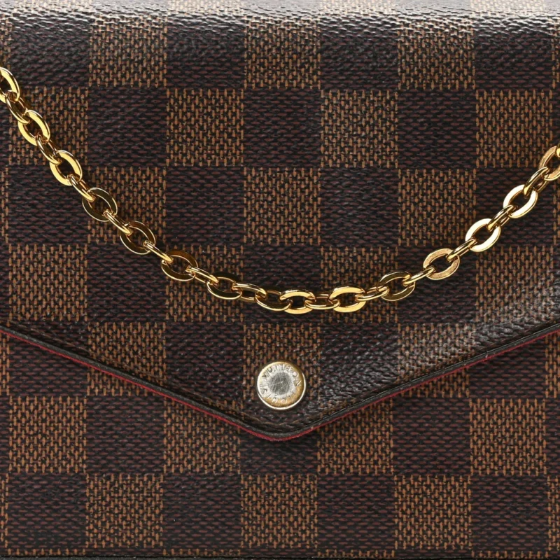 LOUIS VUITTON POCHETTE FELICIE CHAIN WALLET PM DAMIER EBENE CANVAS GOLD HARDWARE - Image 8
