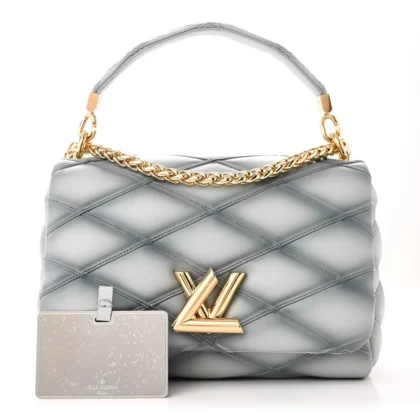 LOUIS VUITTON MALLETAGE TOP HANDLE GO-14 MM ECUME GREY LAMBSKIN LEATHER GOLD HARDWARE
