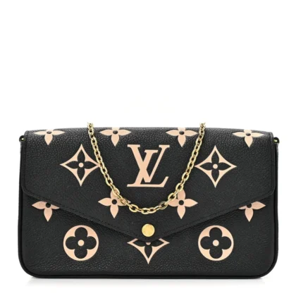 LOUIS VUITTON FELICIE POCHETTE PM BLACK/BEIGE GIANT MONOGRAM EMPREINTE LEATHER GOLD HARDWARE