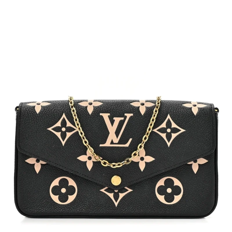 LOUIS VUITTON FELICIE POCHETTE PM BLACK/BEIGE GIANT MONOGRAM EMPREINTE LEATHER GOLD HARDWARE