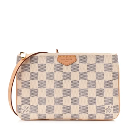 LOUIS VUITTON DOUBLE ZIP POCHETTE PM DAMIER AZUR CANVAS GOLD HARDWARE