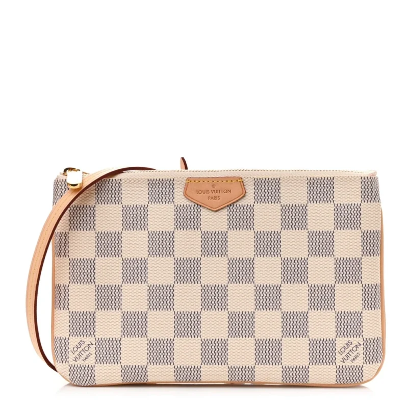 LOUIS VUITTON DOUBLE ZIP POCHETTE PM DAMIER AZUR CANVAS GOLD HARDWARE