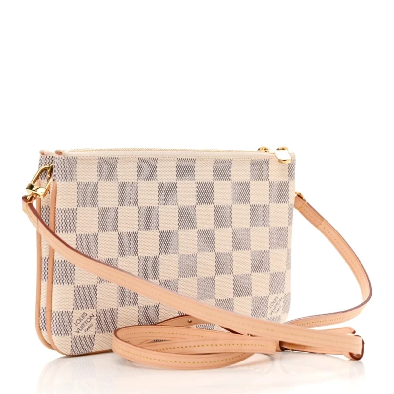 LOUIS VUITTON DOUBLE ZIP POCHETTE PM DAMIER AZUR CANVAS GOLD HARDWARE - Image 3