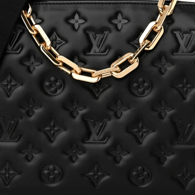 LOUIS VUITTON COUSSIN PM BLACK EMBOSSED MONOGRAM LAMBSKIN LEATHER GOLD HARDWARE - Image 9