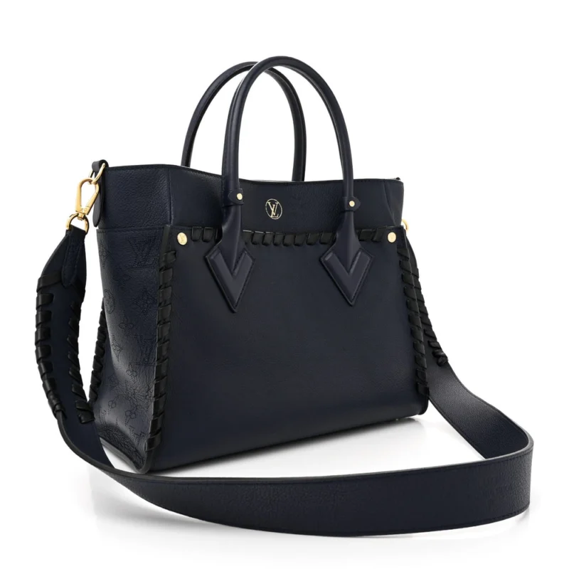 LOUIS VUITTON ON MY SIDE MM NAVY BRAIDED MAHINA CALFSKIN LEATHER BRASS HARDWARE - Image 3