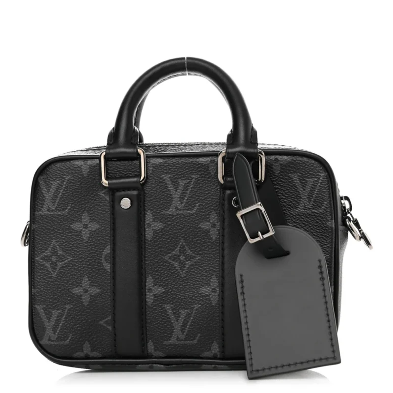LOUIS VUITTON NANO PORTE DOCUMENTS VOYAGE BB BLACK MONOGRAM ECLIPSE CANVAS SILVER HARDWARE