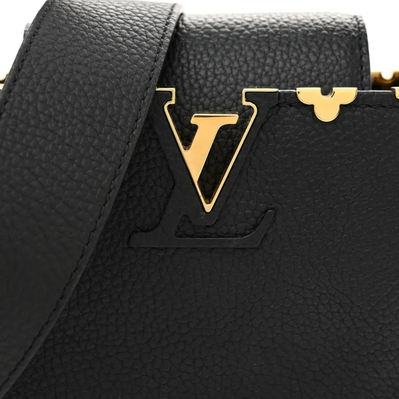 LOUIS VUITTON EMBELLISHED FLOWER CROWN CAPUCINES BB BLACK TAURILLON LEATHER GOLD HARDWARE - Image 8