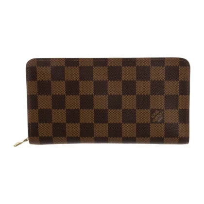 LOUIS VUITTON LARGE ZIPPY WALLET DAMIER EBENE COATED CANVAS GOLD HARDWARE