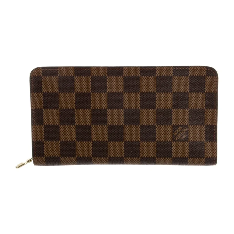 LOUIS VUITTON LARGE ZIPPY WALLET DAMIER EBENE COATED CANVAS GOLD HARDWARE