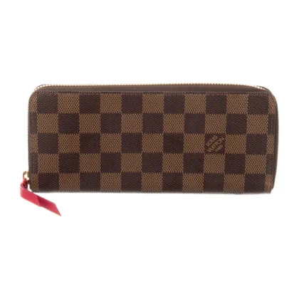 LOUIS VUITTON LARGE WALLET DAMIER EBENE PATTERN CANVAS & CLEMENCE LEATHER BRASS HARDWARE