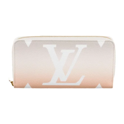 LOUIS VUITTON MEDIUM BY THE POOL ZIPPY WALLET GREY AND ORANGE MONOGRAM CANVAS GOLD HARDWARE