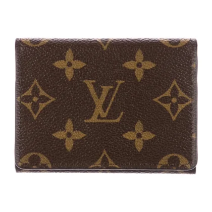 LOUIS VUITTON MEDIUM COMPACT WALLET BROWN LV MONOGRAM CANVAS GOLD HARDWARE